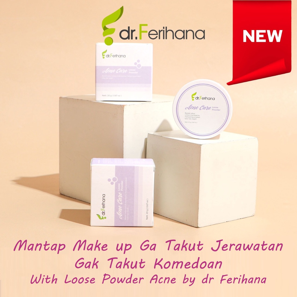 Premium Whitening Loose Powder Translucent dr. Ferihana Cosmetics &amp; Skincare Bedak Tabur dengan Teksture Lembut tidak Menutup Pori Pori cocok untuk kulit Normal Kering Berminyak Berjerawat Sensitif