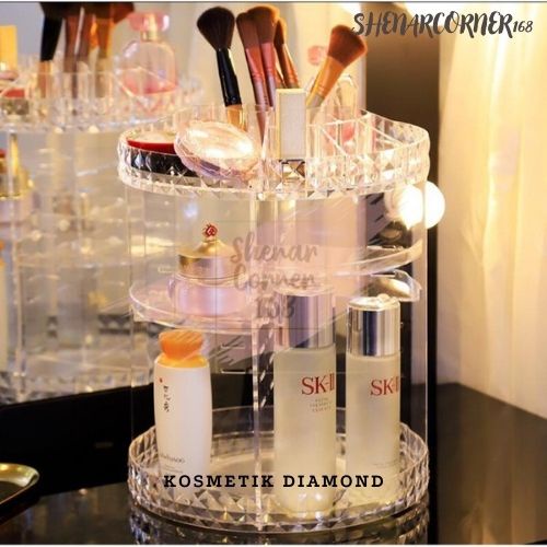 SHENAR RAK KOSMETIK ACRYLIC DIAMOND PUTAR 360 DERAJAT/TEMPAT TAS MAKEUP AKSESORIS/RAK KOSMETIK PUTAR, SHENARCORNER168