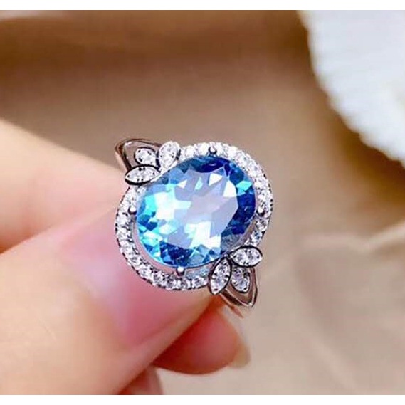 Cincin Berlian Sapphire Bentuk Bunga Kecil Bahan Stainless