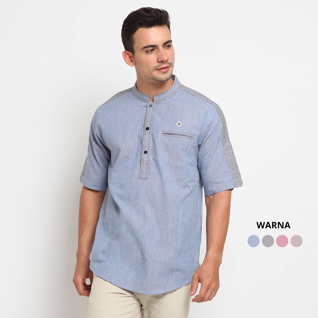 ASLAN NAVY |ManNeedMe x CW| Baju Koko Pria Lengan Pendek Baju Muslim Kurta Dewasa ORIGINAL