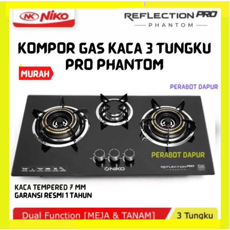 Niko Kompor 3 Tungku Kompor Tanam Kompor Gas 3 Tungku Niko Reflection Pro Phantom  All Black Kompor 
