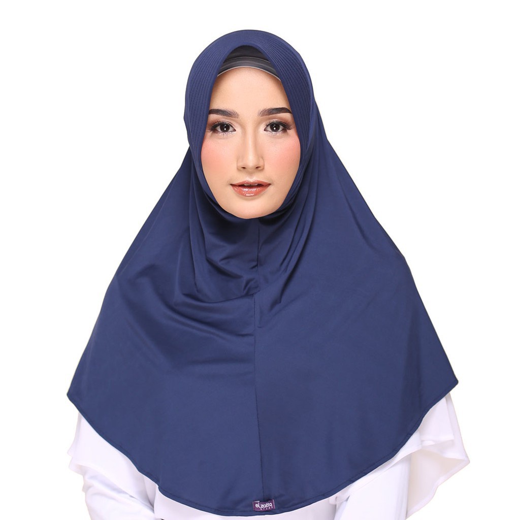 Hijab Elzatta ori jilbab bergo instan bahan jersey zaria casual polos tanpa serut hijab bergo sport hijab kerudung instan bergo elzatta-Navy-516