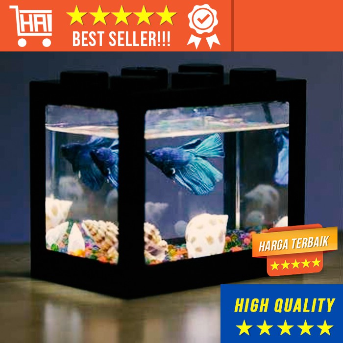 Akuarium Mini With Led Light Lamp Aquarium Kaca Ikan Lampu Portable Ruangan Rumah Meja Cupang Hias Shopee Indonesia