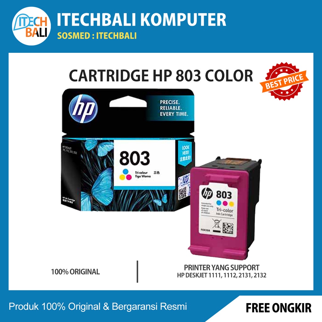 Cartridge HP 803 Colour Original   |  ITECHBALI