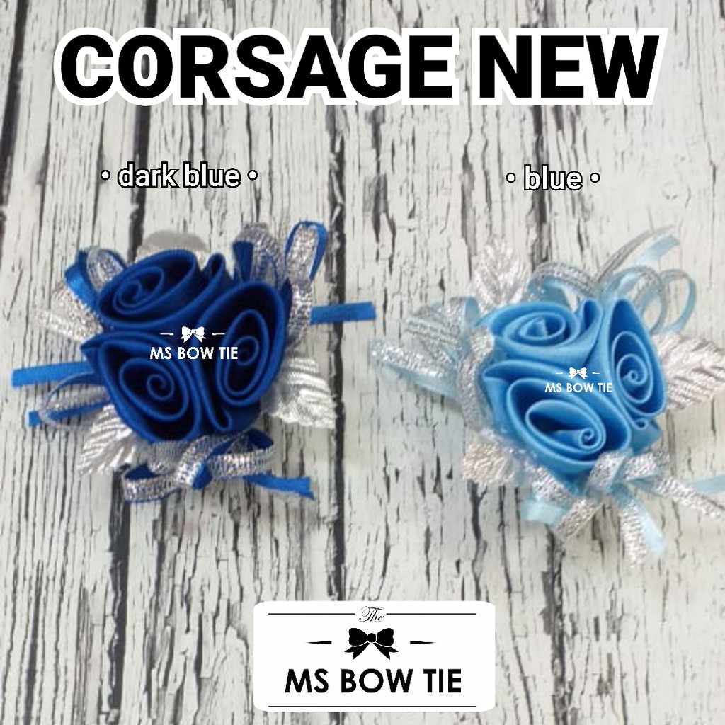 THE MS BOWTIE CORSAGE NEW biru dongker dan biru muda BUNGA PIN JAS BROS korsase