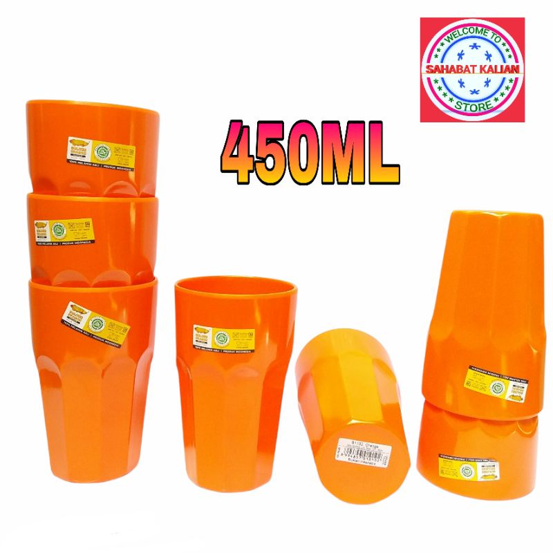 (6 PCS) GELAS MELAMIN BELIMBING LURUS GOLDEN DRAGON B1102 ORANGE 450ML