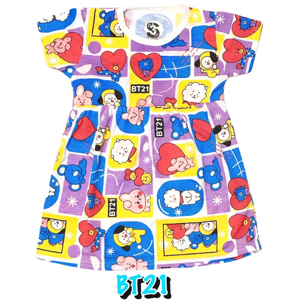 (1 KG MUAT 13 PCS) BAJU DRESS/DASTER ANAK KIDS PEREMPUAN/CEWEK BAHAN KAOS KATUN BT21