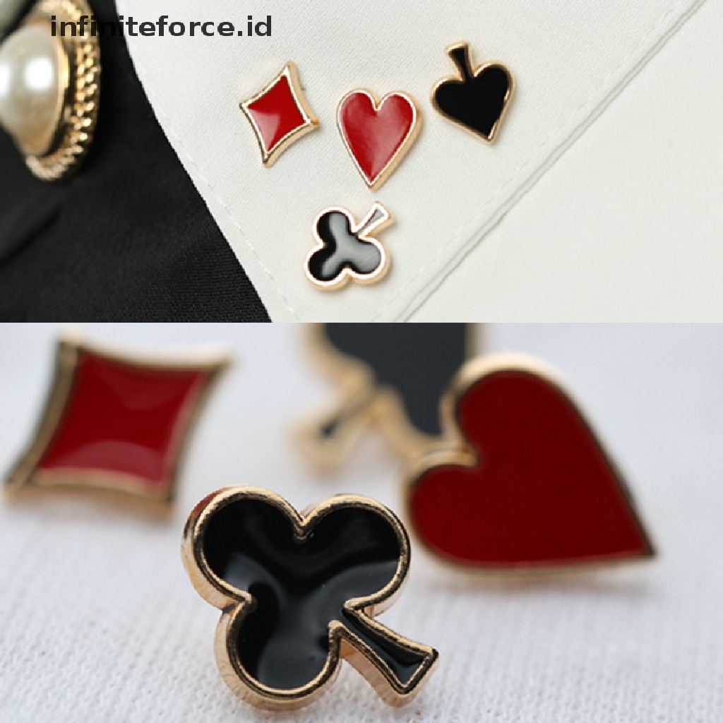 Infiniteforce.id 4pcs / Set Bros Pin Desain Kartu Poker Aksesoris Tas Ransel / Pakaian