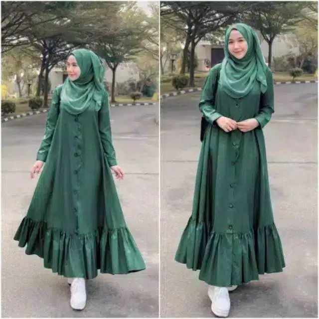 MRA - Peoni Dress Fashion Muslim Gamis Dress Moscrepe Rempel Serut Pakaian Wanita Murah