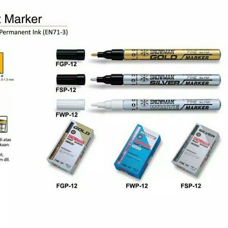 

RCP Spidol Snowman Permanen Marker Fine Tip Gold FGP-12 Silver FSP-12 White FWP-12✴ (Best)Paling popular ➦