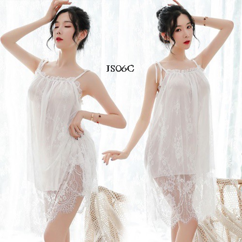 [READY STOK] SEXY LINGERIE BAJU TIDUR SEKSI  GAUN MALAM LACE FIT TO XXL PUTIH JS06C