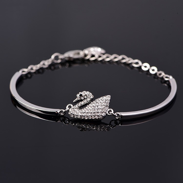 Zircon Swan Silver Rose Gold Bracelet Women's Charm Silver Plated Bangle