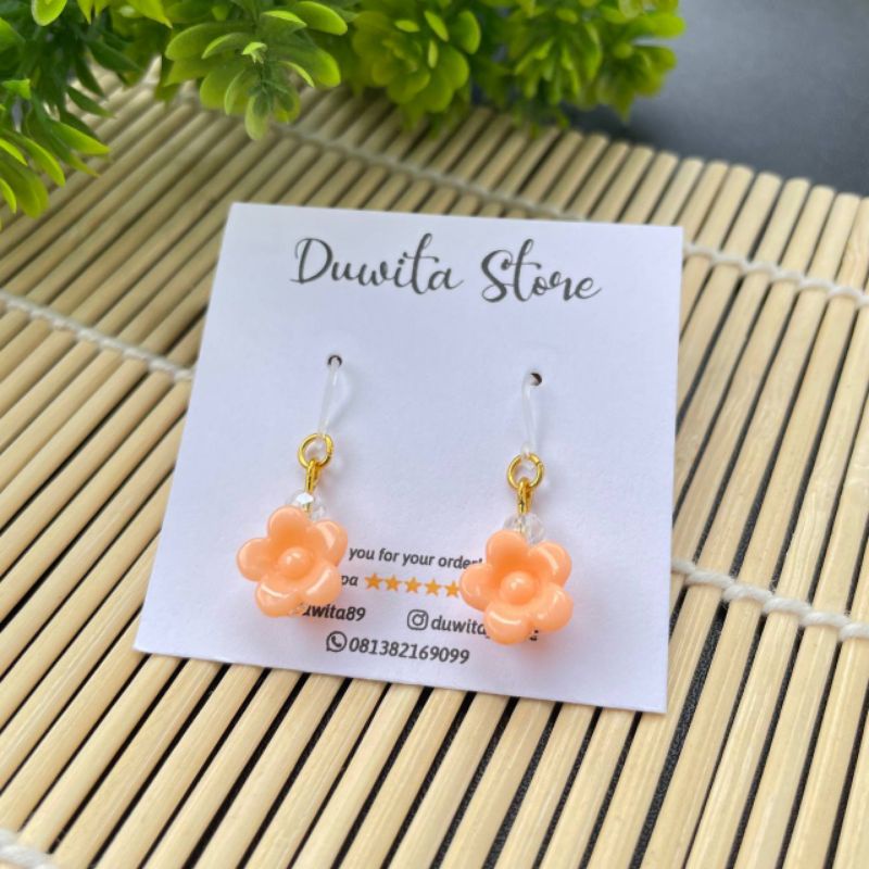 HANDMADE ANTING ANAK/DEWASA KAITAN PLASTIK MOTIF BUNGA MINI(GOLD)