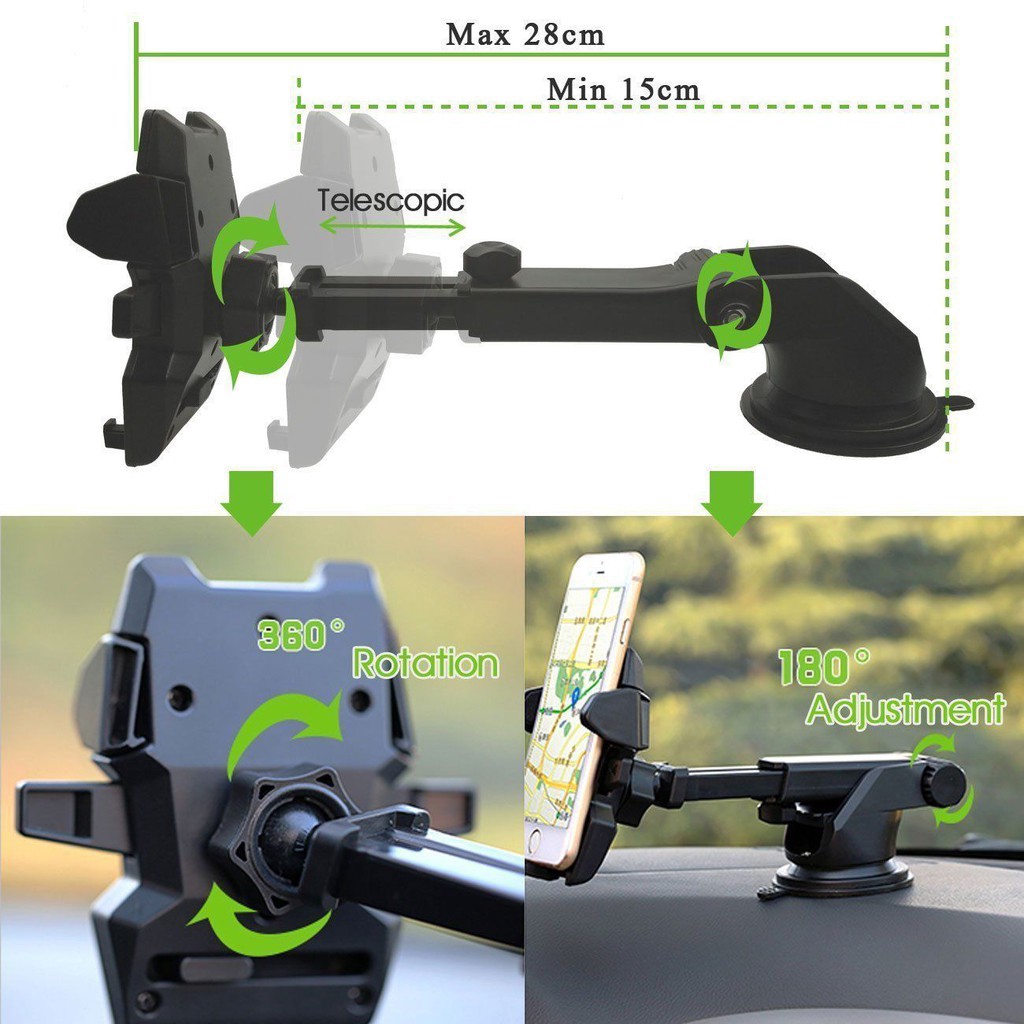 Universal 360 Rotasi Dudukan Ponsel Mobil / Dasbor Kaca Depan yang Dapat Ditarik Suction Phone GPS Mount / Di Dalam Mobil Dukungan Magnetik Smartphone Stand / Untuk iPhone 11 Pro XS Max Ponsel Android Xiaomi Huawei Samsung