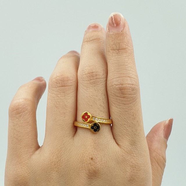 Cincin Emas Asli Kadar 875 Bentuk Bunga Hitam Merah Lilit Shopee