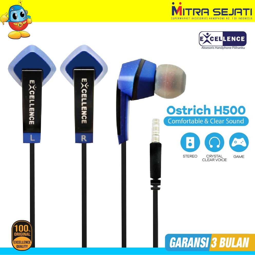 Handsfree Earphone Headset Excellence Ostrich H500