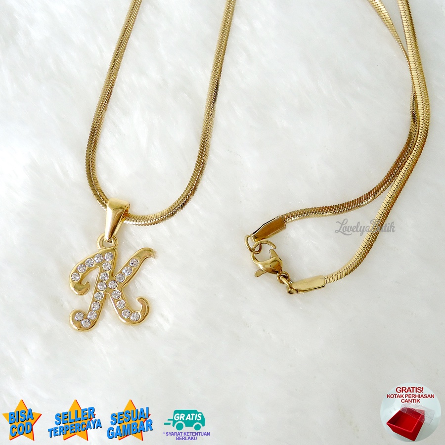 Lovelybutik - Kalung Inisial Huruf Titanium anti karat Kalung hurup Abjad Alphabet Ins K Klasik Bonus Kotak Perhiasan