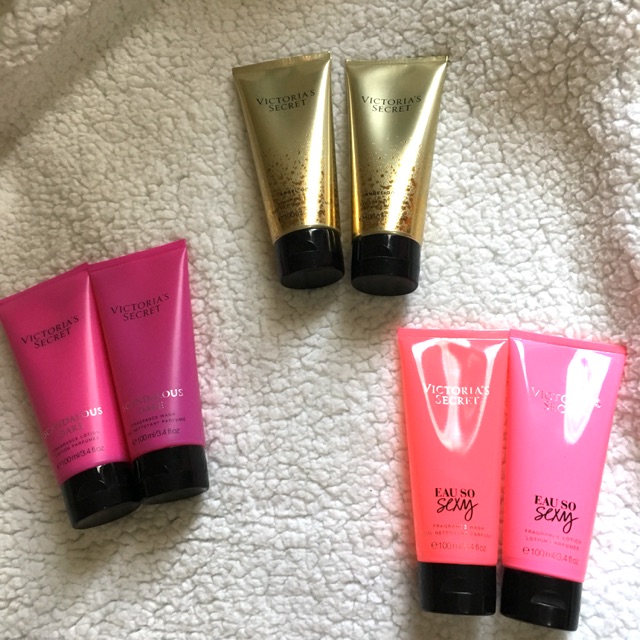 sale victoria secret wash + lotion set (eau so sexy / angel gold / scandalous dare)
