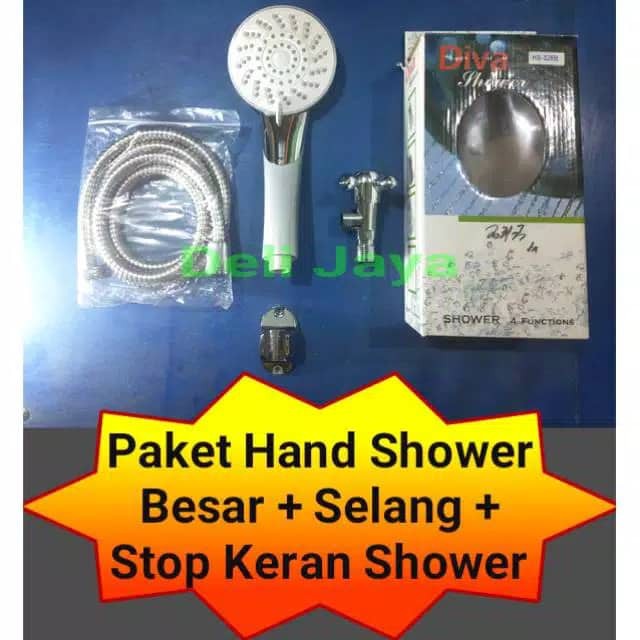 Paket Shower Besar Selang dan stop Kran shower