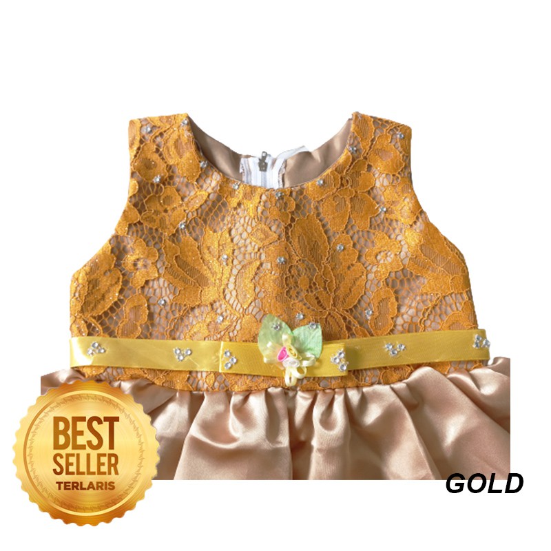 Gaun Pesta Anak 2 3 Tahun Dress Ulang Tahun Bayi Kado Import Baju Balita Mewah Bahan Satin Premium Brukat KA112