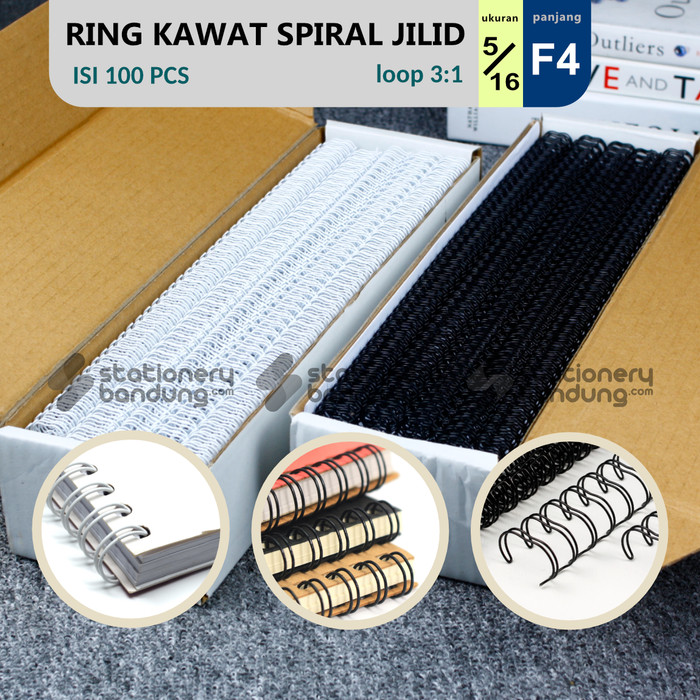 

q4AD5s Ring Kawat Spiral Jilid 5/16 F4 Spiral Wire 5/16 F4 3:1 38Lobang - Hitam As71S0D