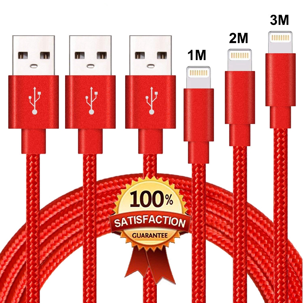 Kabel Data / Charger USB Fast Charging Bahan Nilon Kepang 1M 2M 3M Untuk iPhone x / 7 / 6 / 5