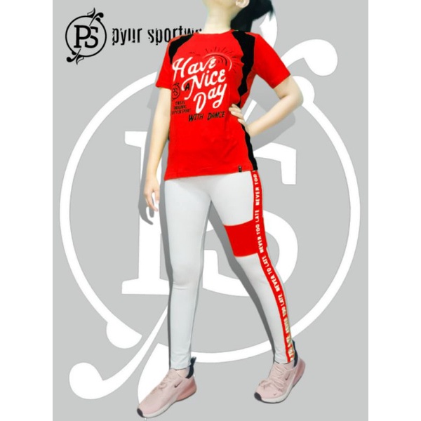 Pyursport Baju Senam Zumba Aerobic-Setelan Legging Dasar putih T-shirt Dasar warna