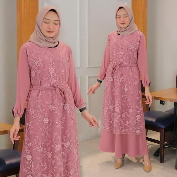 HM Baju Kondangan Kekinian / Yasmin Dress Pesta Wanita / Gamis brukat M L XL