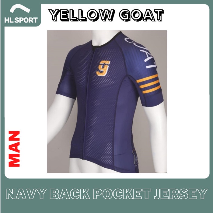 Yellow Goat Cycling Jersey Sepeda Navy Back Pocket MAN