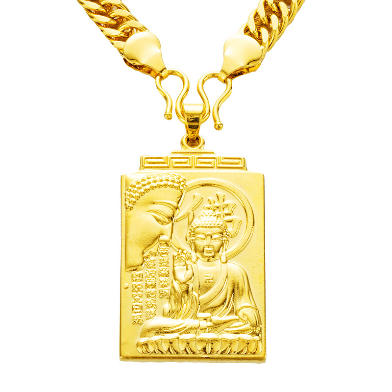 Kalung Rantai Emas Asli Kadar 375 Liontin Guanyin Buddha Maitreya Untuk Pria