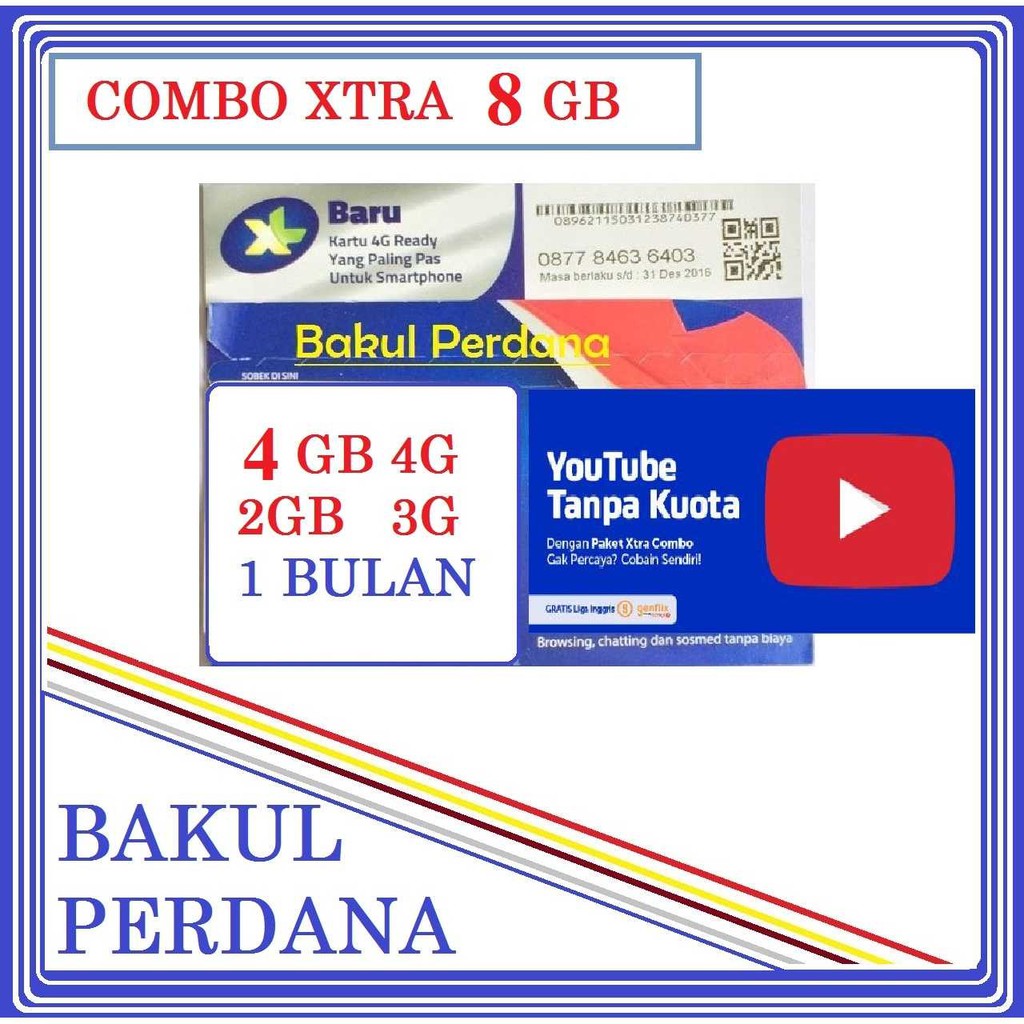 [Fzn] ~ Kartu Perdana Internet XL Combo XTRA 8 GB + KUOTA YOUTUBE UNLIMITED 4G