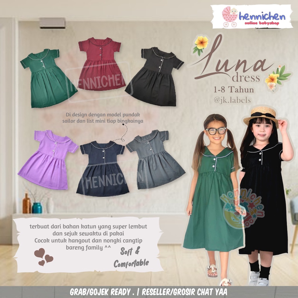 LUNA DRESS BAJU ANAK DRESS FASHION ANAK PEREMPUAN  DRESS BAYI 1 - 8 TAHUN JK