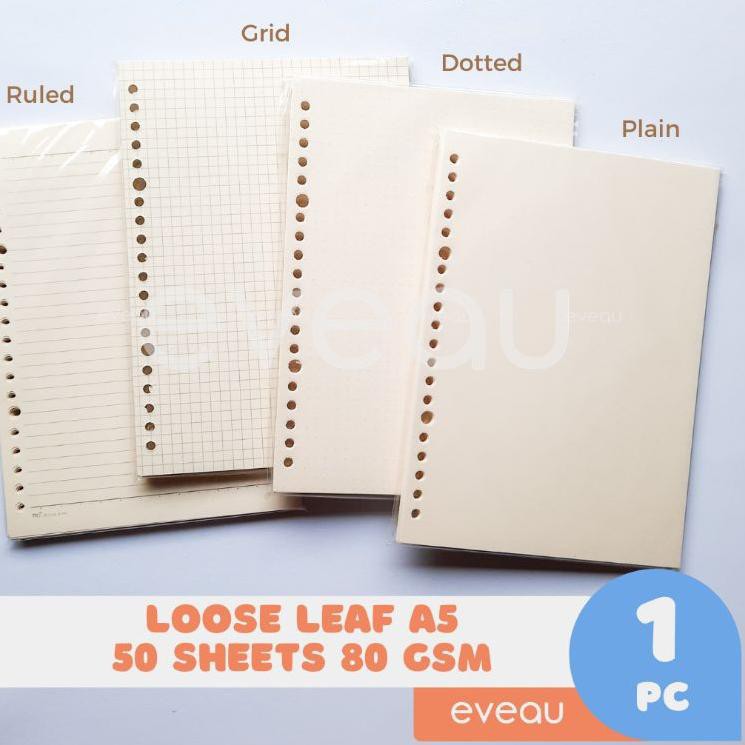 

Stock banyak... ➳ Loose Leaf A5 50 lembar 80 gsm Kertas Isi Binder Warna Putih Gading | Motif Plain