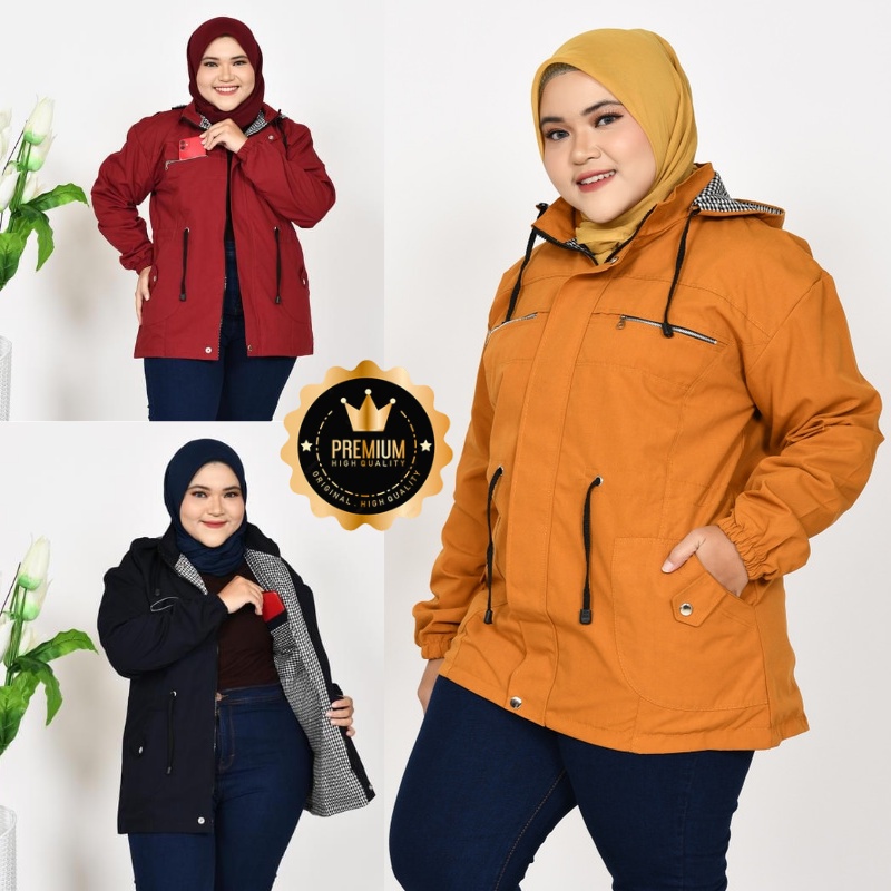 Jaket Parka Wanita Jumbo Bigsize Musim Dingin Outdoor  Bahan Kanvas Premium