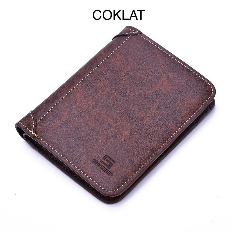 DOMPET PRIA LIPAT KULIT KEREN KUALITAS PREMIUM DEABOLAR 915 - COD / BISA BAYAR DI TEMPAT-COKLAT TEGAK