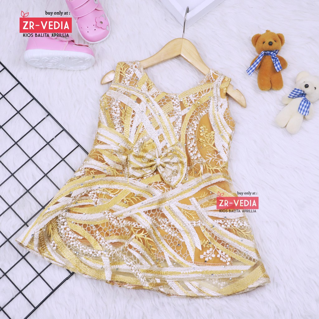 Dress Keira uk 6-12 Bulan / Gaun Brukat Pesta Kondangan Baju Baby Import Dres Brukat Kensi Anak