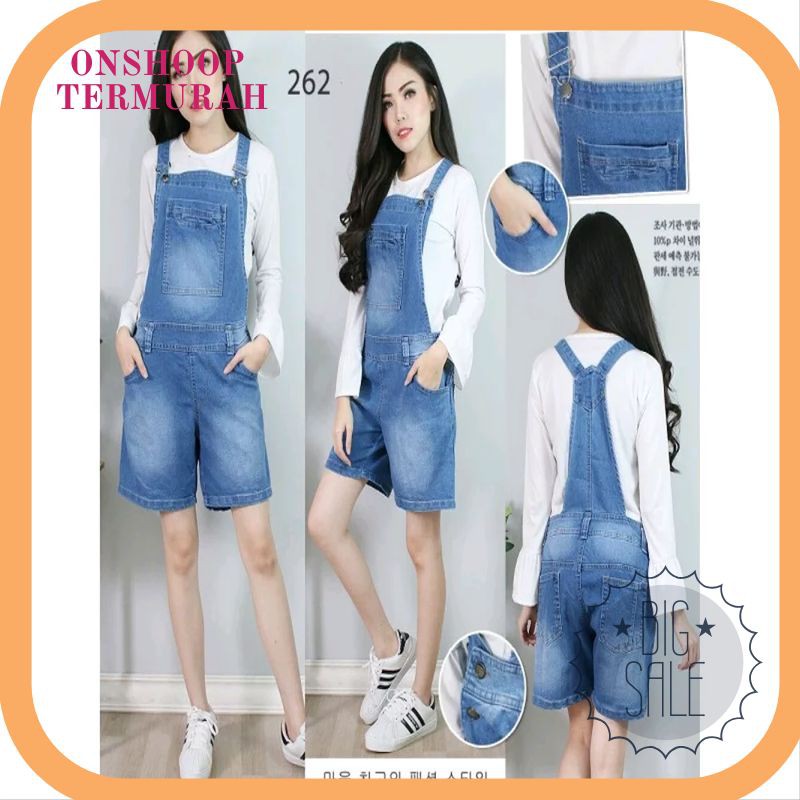 Termurah Baju Celana Kodok Overall Jumpsuit Pendek Hot Pants Jeans Stretch Lentur Super Jumbo Big