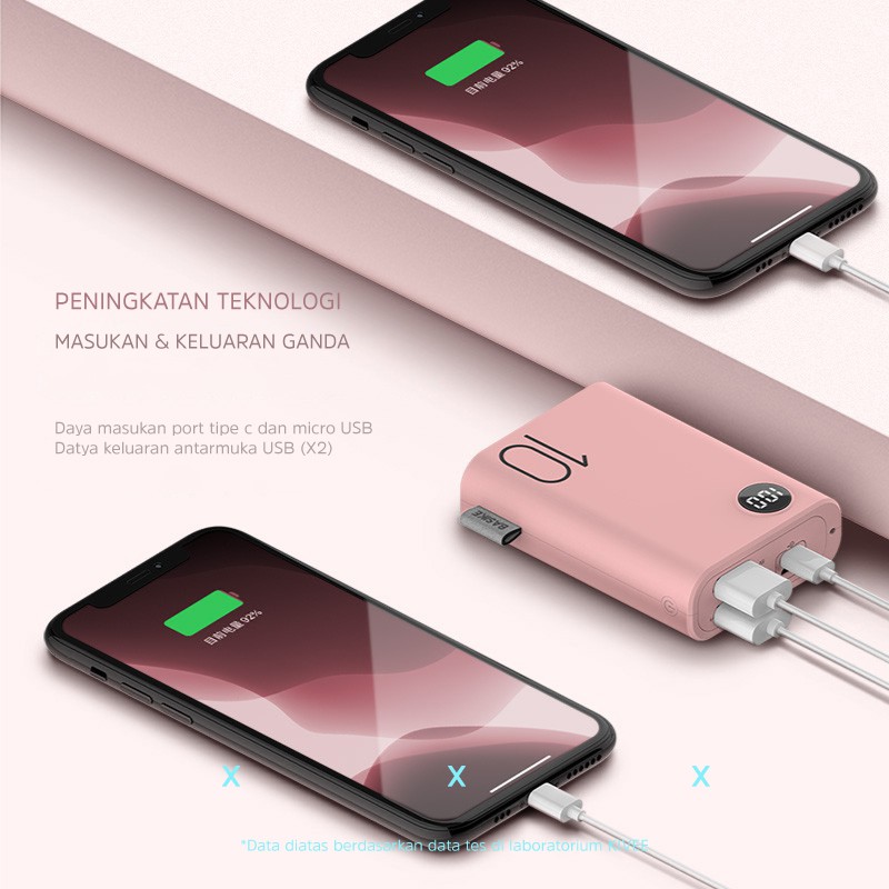 Power Bank Dual USB LCD BASIKE 10000 mAh Mini Murah Fast Charging 2 Input Original Android iPhone