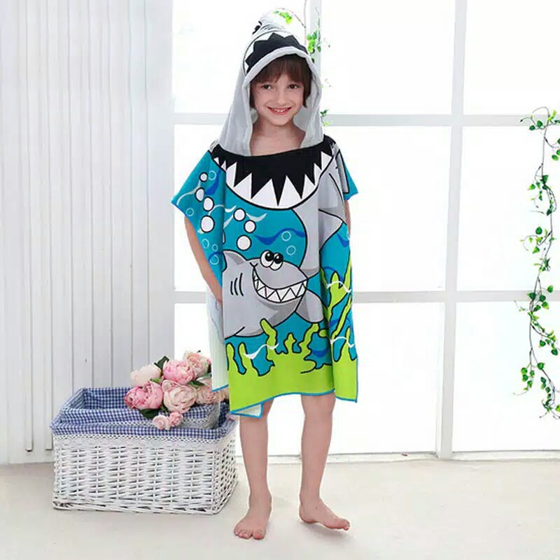 Handuk Renang Ponco Anak Bayi ( Swim Kids Baby Towel-Handuk Topi Lucu Batita/Balita Mandi/Berenang )