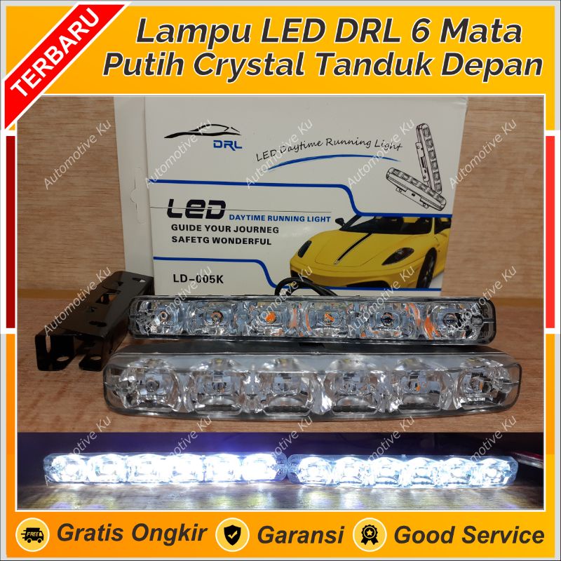 LAMPU LED DRL 6 MATA PUTIH CRYSTAL TANDUK DEPAN GRIL BUMPER MOBIL WATERPROOF: AVANZA XENIA JAZZ YARI