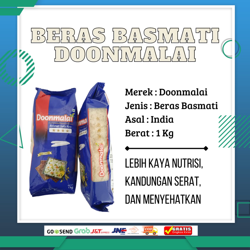 

Beras Basmati Doonmalai 1Kg Sella Rice Kemasan Asli Excusive Murah Cocok Untuk Nasi Kebuli Briyani