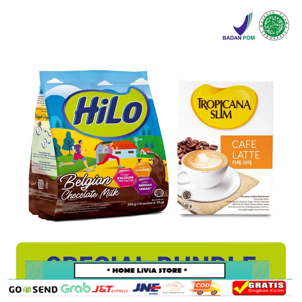 

HiLo Active Susu Bubuk Belgian Chocolate 10 x 30 gr + Tropicana Slim Caffe-Latte 10 x 140 gr