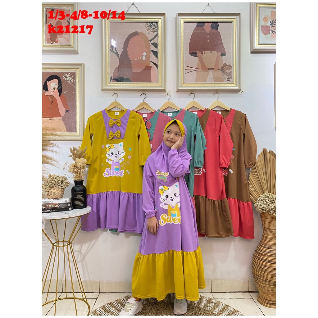 Gamis anak perempuan motif sweet candy bahan voxy premium merk latin (5-10 thn)