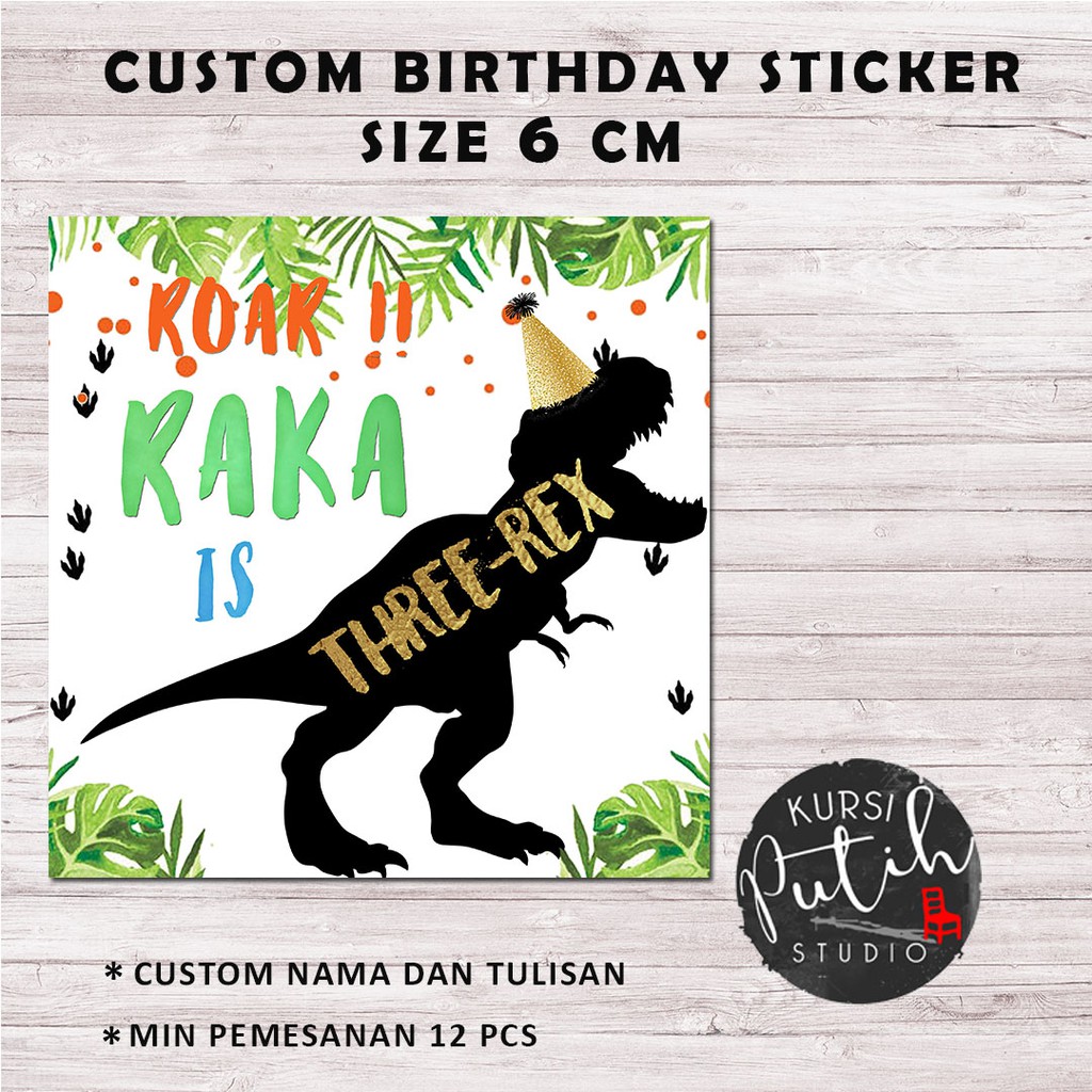 

custom birthday sticker dinosaurus size 6 cm