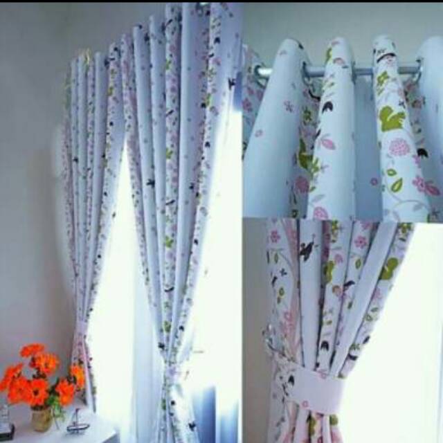 Gorden blackout motif burung pink dan biru gorden minimalis gorden import gorden tirai jendela/pintu