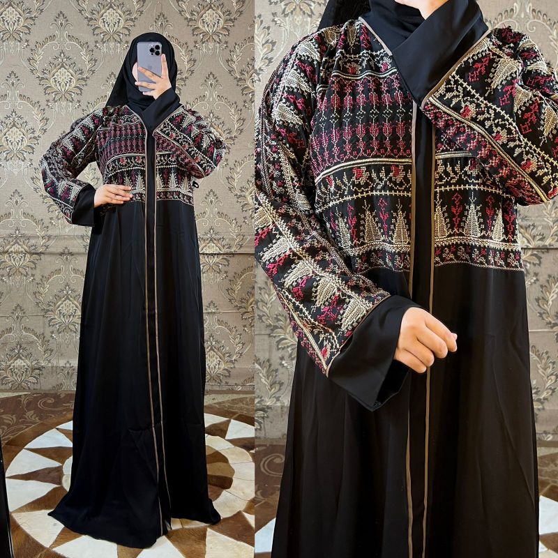 Abaya Bordir Etnik Mesir Original Murah Bahan Hareer