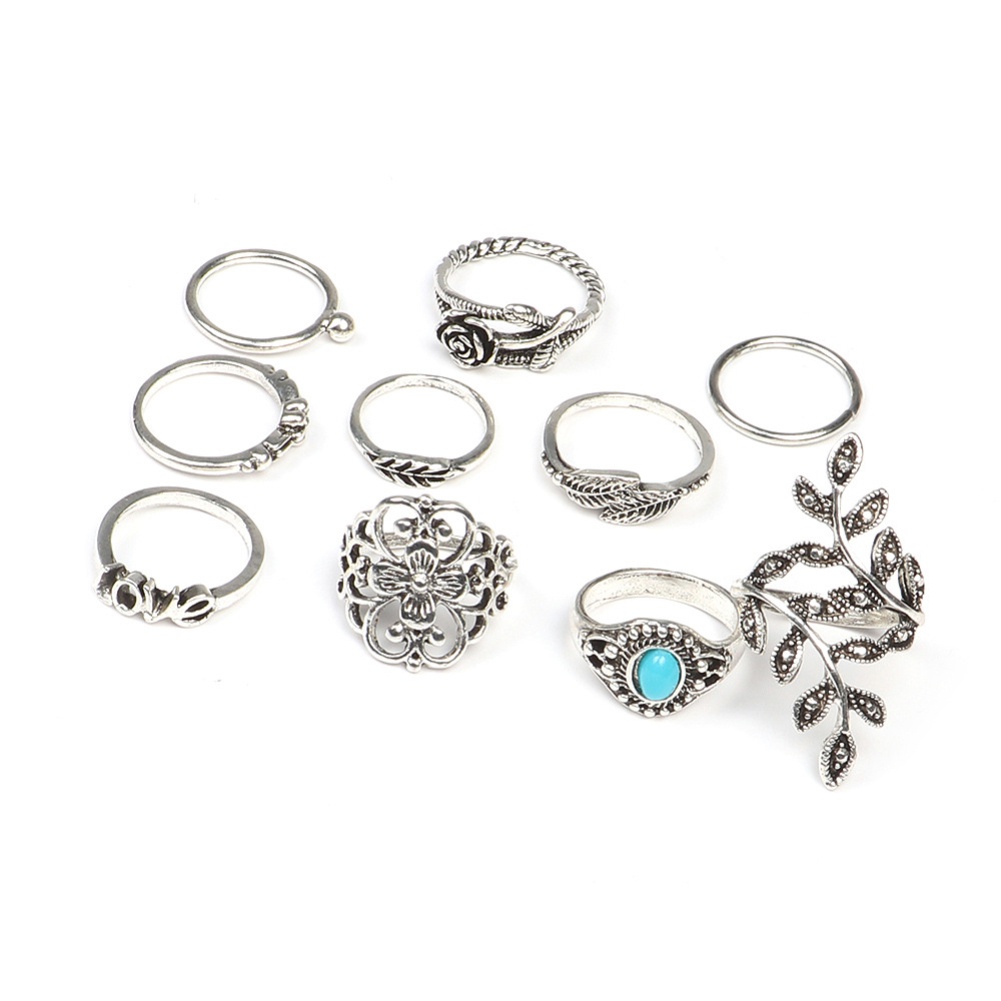 Hu Hu Hu Hu Hu Alat Bantu Pasang Kacamata♡ 10pcs Cincin Wanita Desain Ukiran Mawar Hias Turquoise Imitasi Gaya Retro Untuk Hadiah