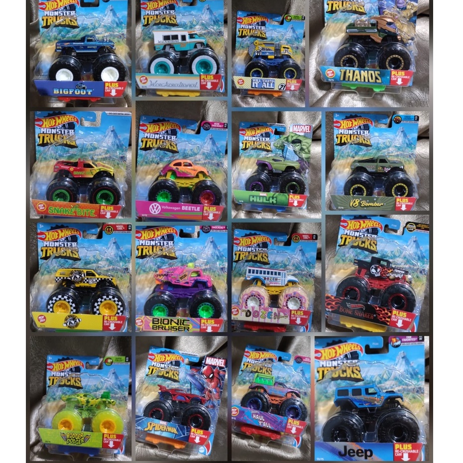 Hot Wheels Monster trucks truck Spiderman Bigfoot Thanos Hulk Volkswagen beetle Jeep Taxi Wreckreati