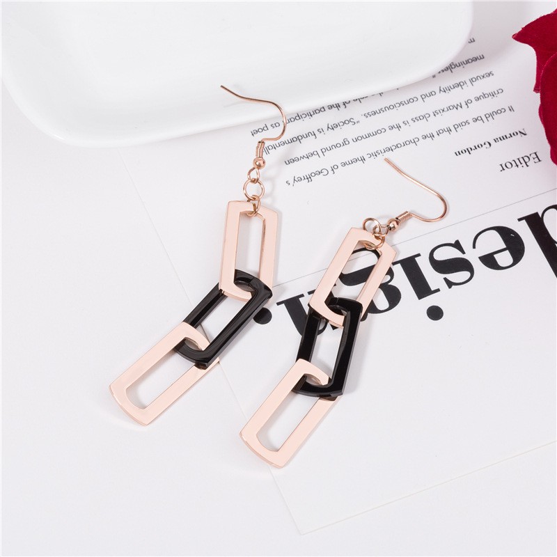 SALE Anting Titanium Rose Gold Asli Wanita Fashion Anti Karat Murah AA015 motif urai bawah elegant pesta