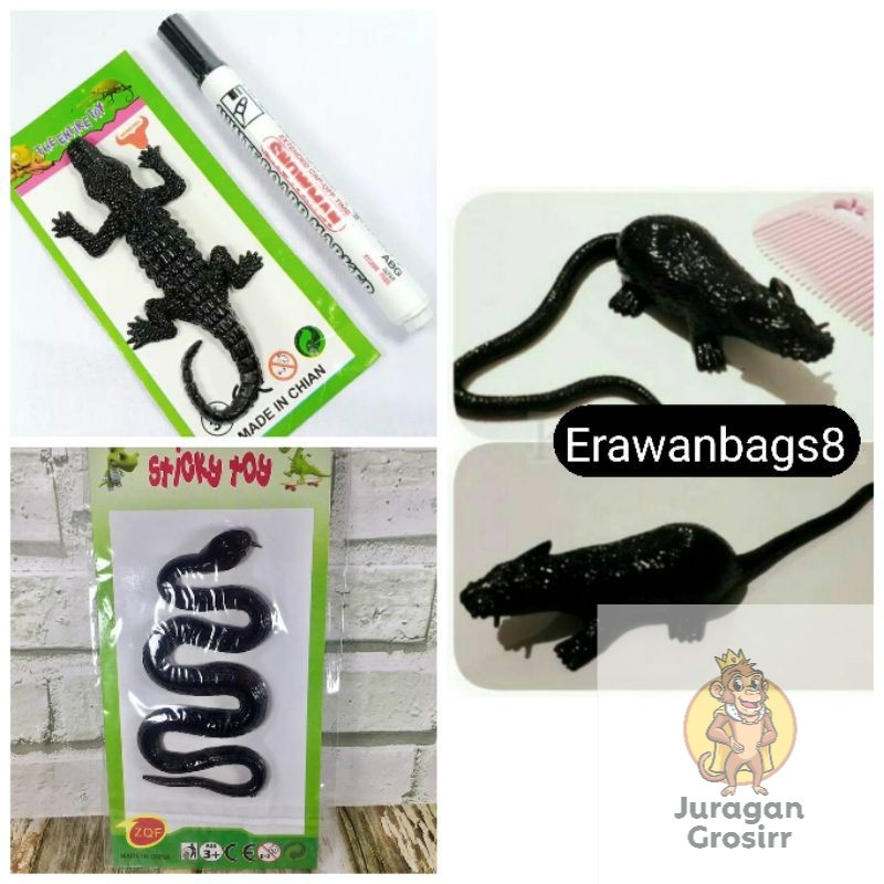 JG - STICKY TOYS - MAINAN JADUL ANAK - KARET BENTUK TIKUS ULAR BUAYA PRANK